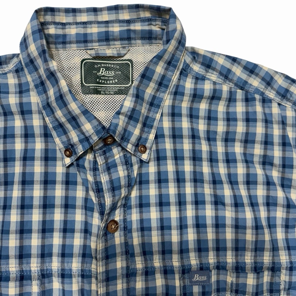 G.H. Bass Explorer Shirt Mens XL Blue Plaid Vented Fishing Hiking Outdoor